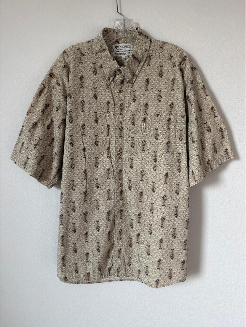 Columbia 100% Cotton Short Sleeve Button Up Fish Print Shirt Women's Size XL